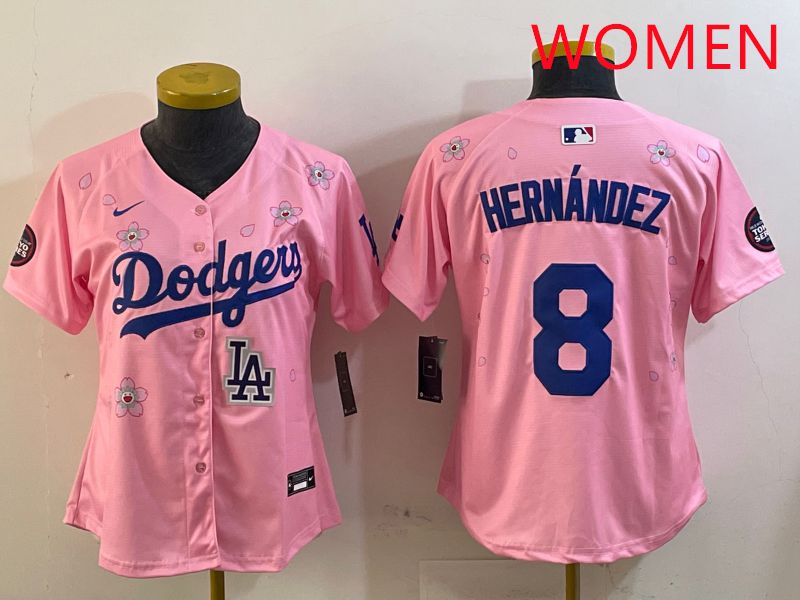 Women Los Angeles Dodgers 8 Hernandez Pink Sakura Edition 2025 Nike MLB Jersey style 9